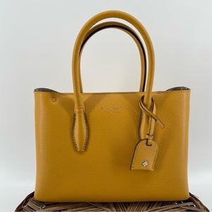 Kate Spade Eva Satchel Handbag Mustard Yellow Pebble Leather Crossbody Strap